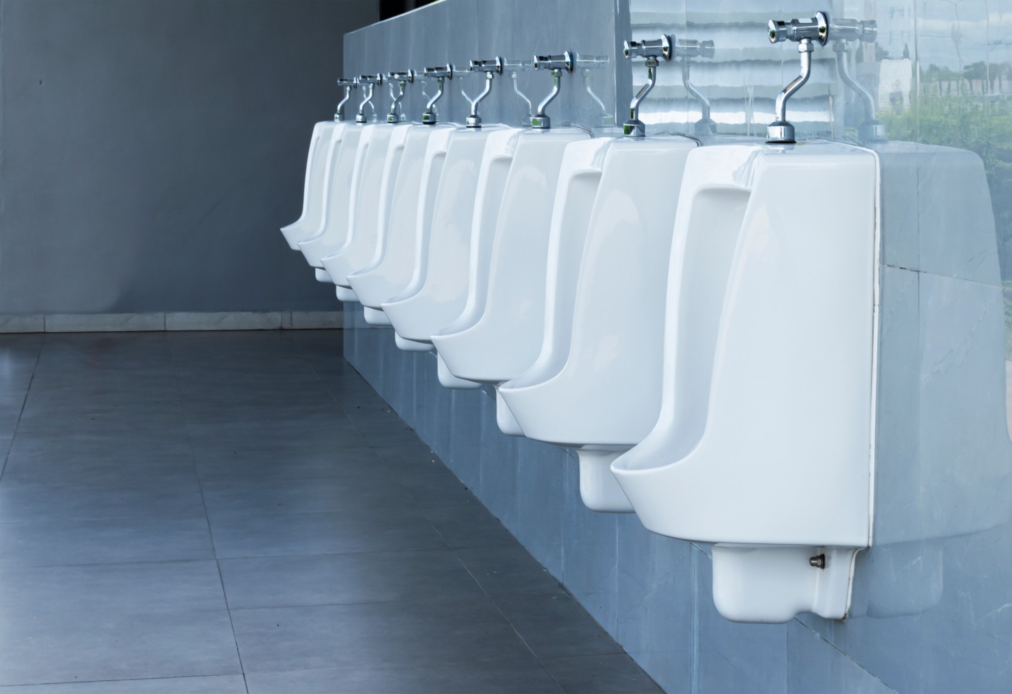 Rij urinoirs in een sanitaire ruimte
